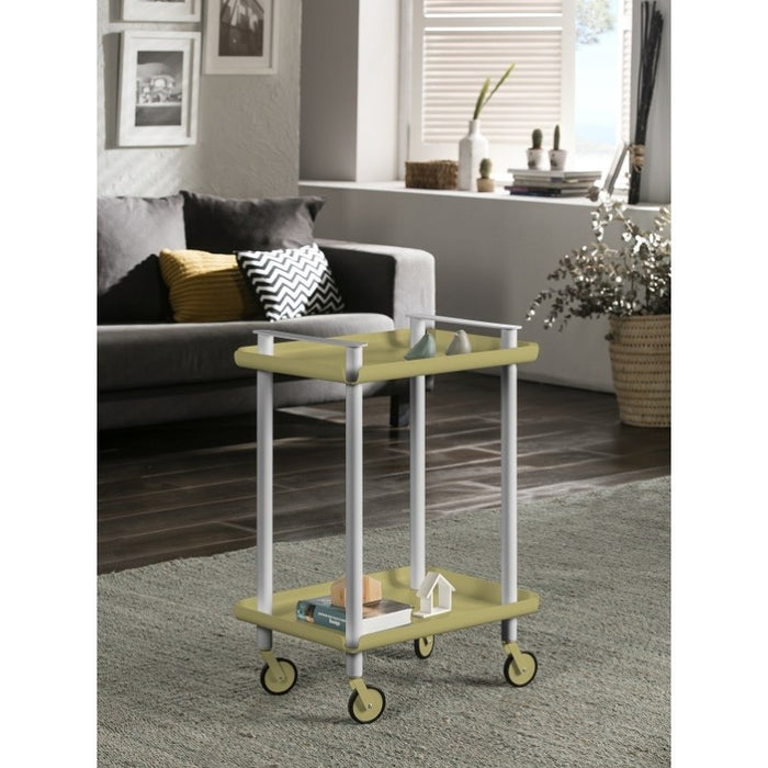 Carrello ausiliario LEKY, struttura grigia, 2 ripiani, colore verde oliva