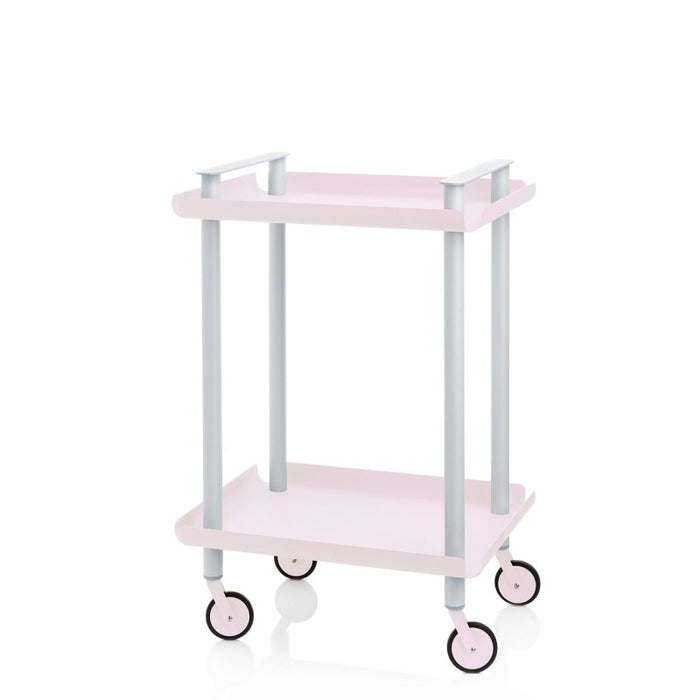 Carrello ausiliario LEKY, struttura grigia, 2 ripiani, colore rosa