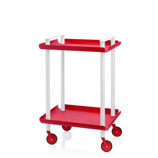 Carrello ausiliario LEKY, struttura grigia, 2 ripiani, colore rosso