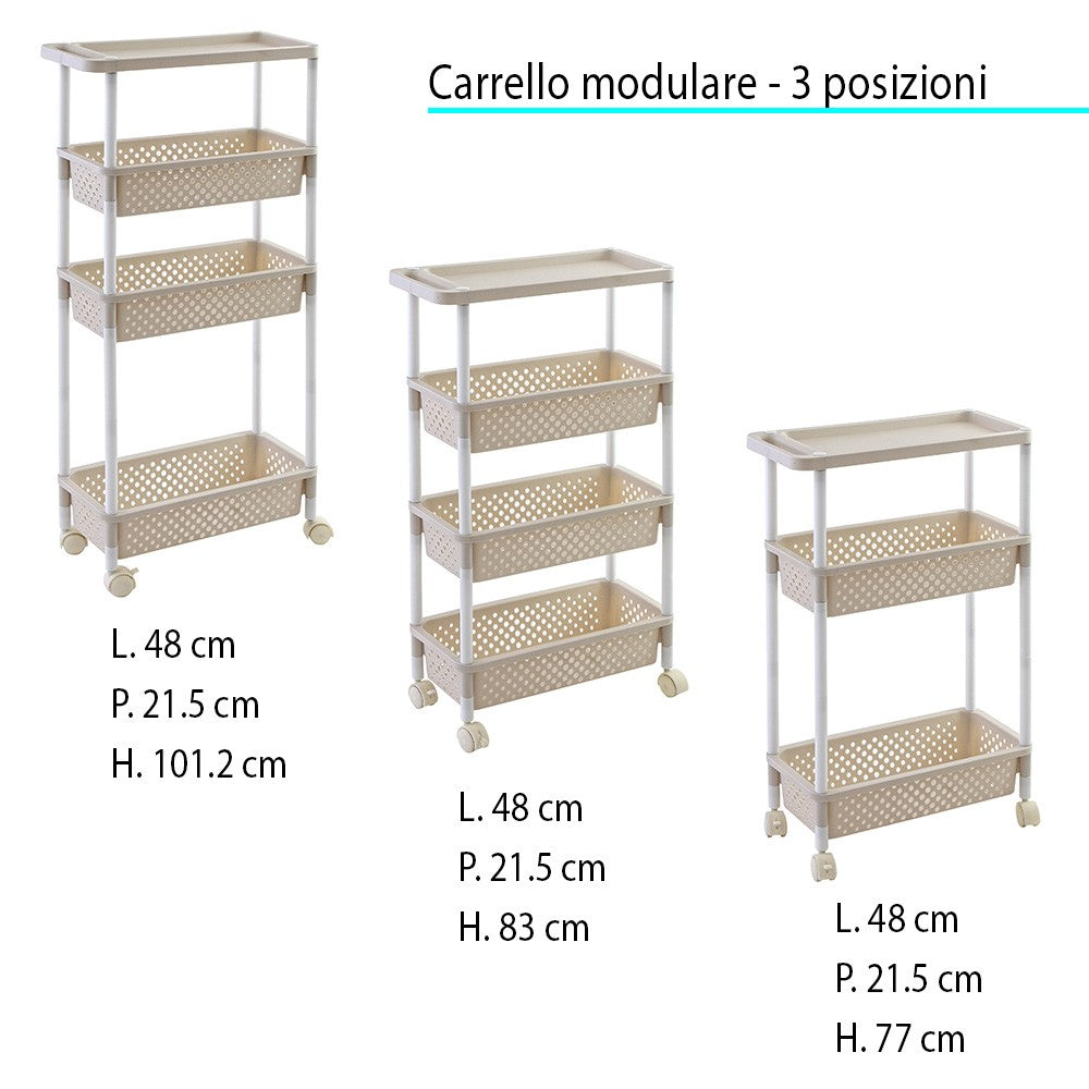 Carrello portatutto salvaspazio con ruote regolabili e montaggio modulare