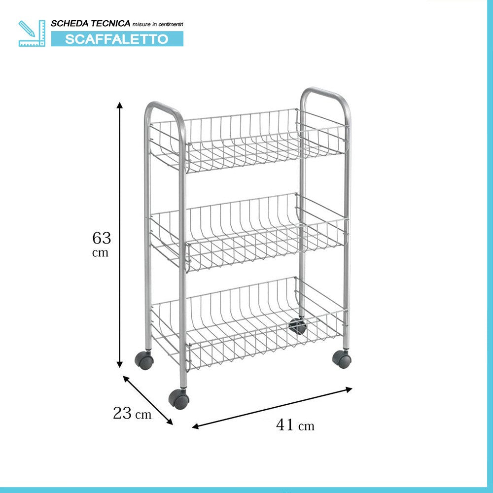 Carrello con ruote e 3 ripiani in acciaio con Polytherm rame Lugano