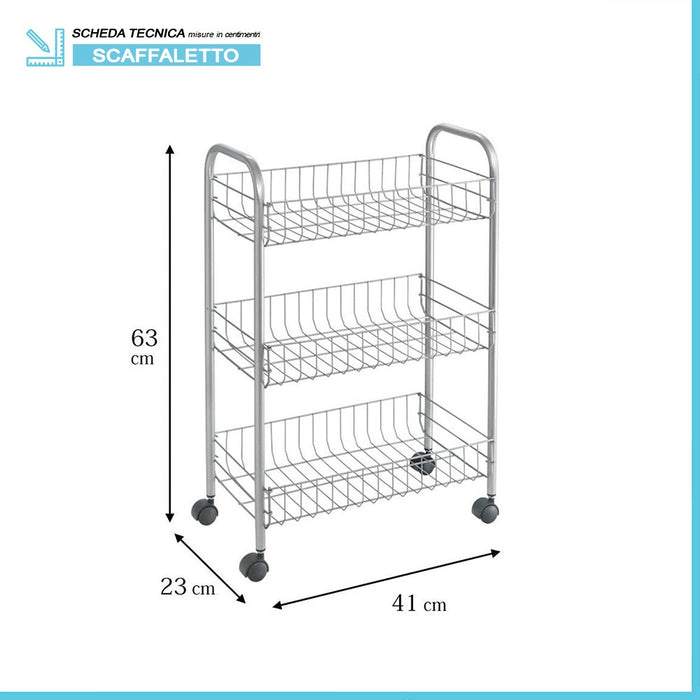 Carrello con ruote e 3 ripiani in acciaio con Polytherm rame Lugano