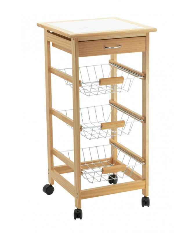 Carrello Cucina Calgary 3 Cesti Mdf Naturale 37X37X75 Cm