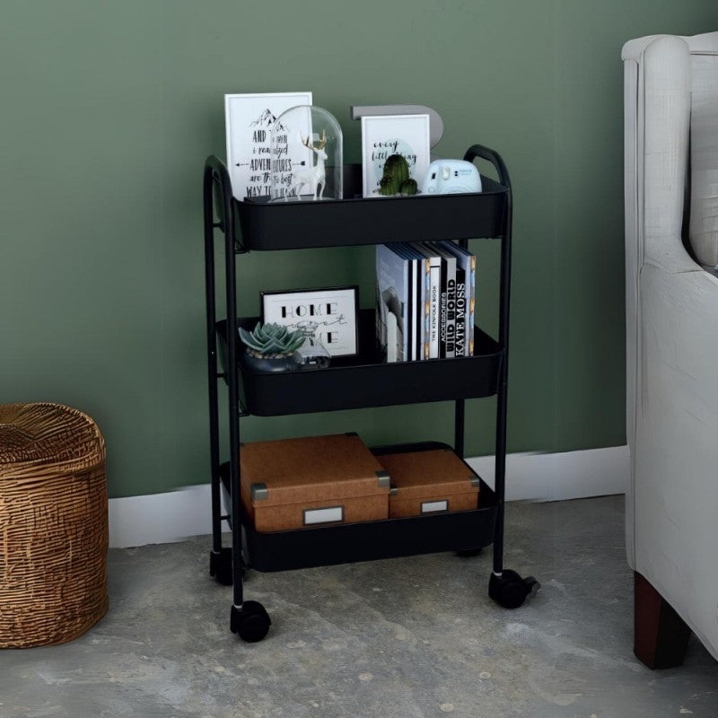 Carrello da cucina 3 ripiani in metallo nero con ruote Tier 45.5x32x76.4H