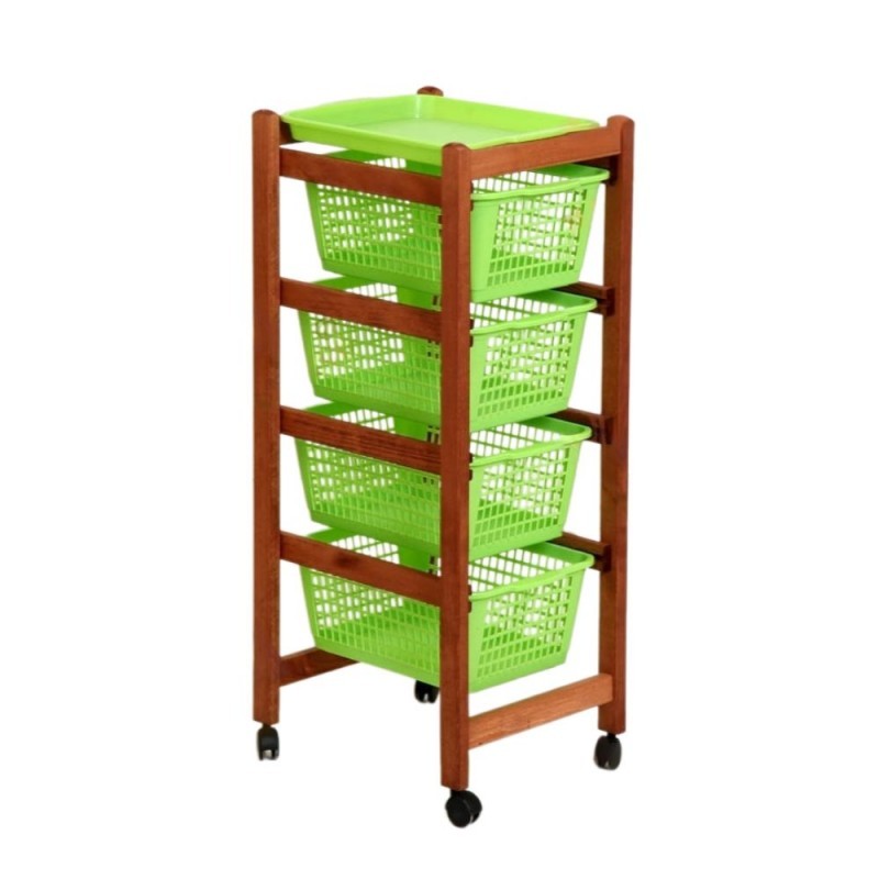 Carrello da cucina 4 cestini estraibili ed un vassoio Jolly Eco colore ciliegio