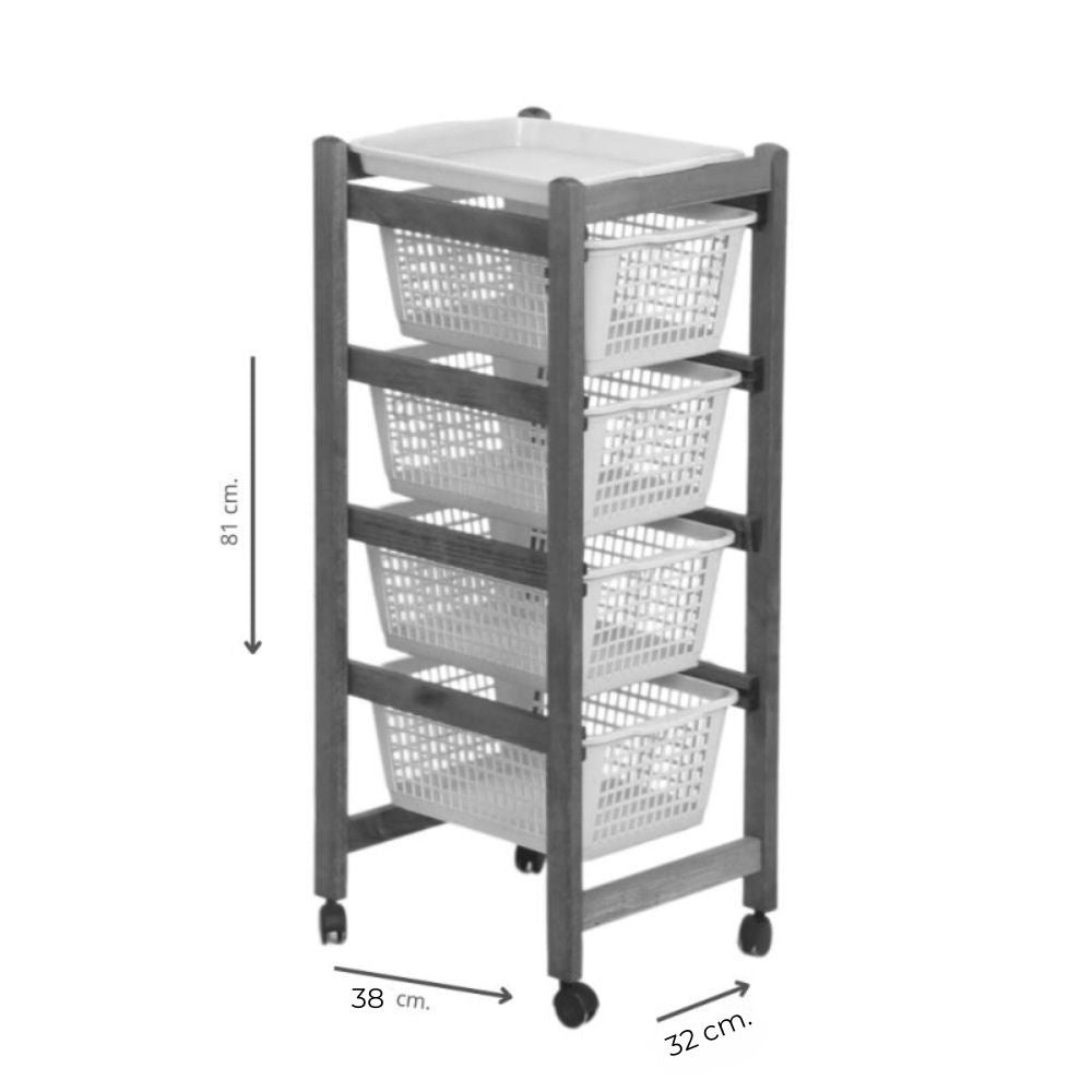 Carrello da cucina 4 cestini estraibili ed un vassoio Jolly Eco colore ciliegio