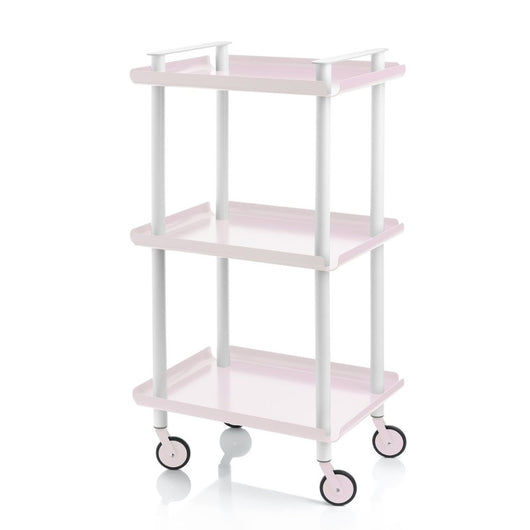 Carrello da cucina LEKY, 3 ripiani, struttura bianca, ripiani rosa