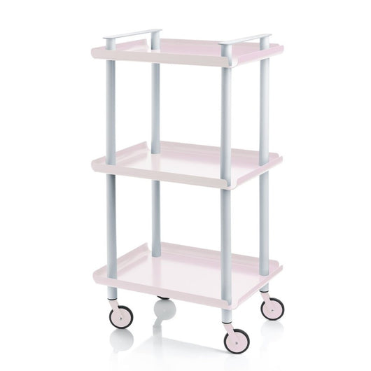 Carrello da cucina LEKY, 3 ripiani, struttura grigia, colore rosa