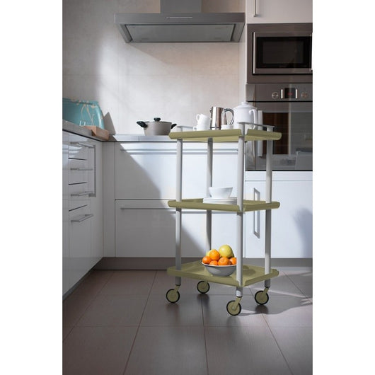 Carrello da cucina LEKY, 3 ripiani, struttura grigia, colore verde oliva