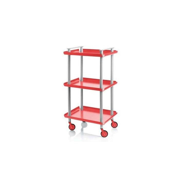 Carrello da cucina LEKY, 3 ripiani, struttura grigia, colore rosso