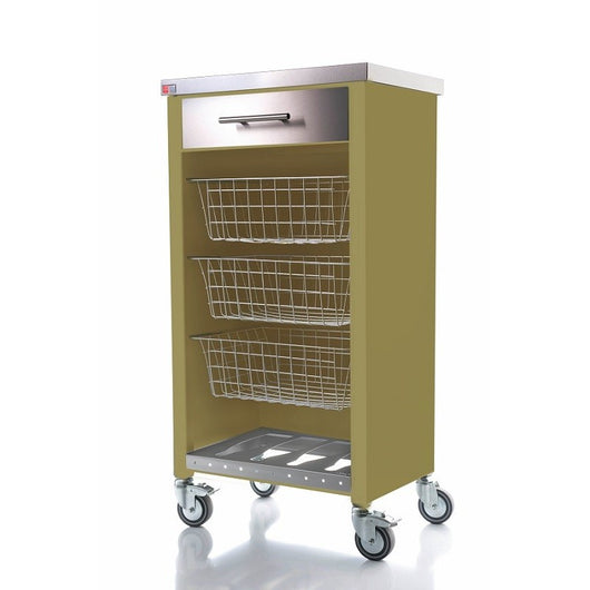 Carrello da cucina su ruote con piano in acciaio inox, CHELSEA, struttura verde