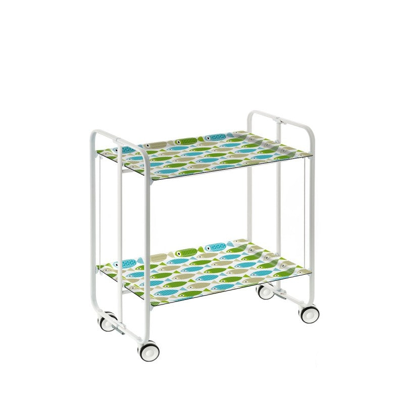 Carrello pieghevole da cucina BAUHAUS, 2 vassoi. Struttura bianca, Fantasia 18