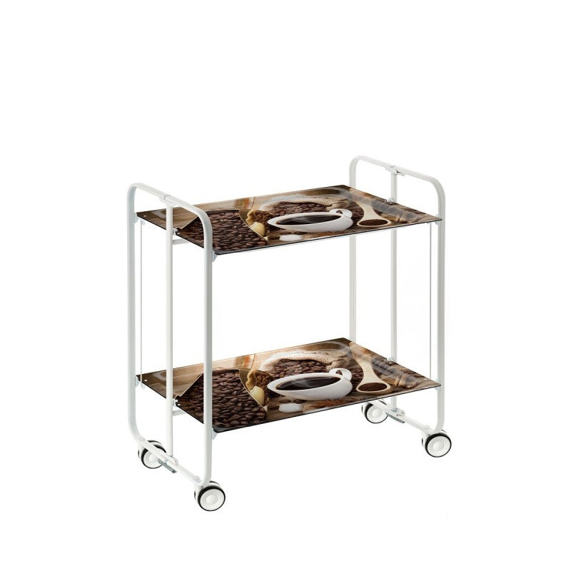 Carrello pieghevole da cucina BAUHAUS, 2 vassoi. Struttura bianca, Fantasia 7