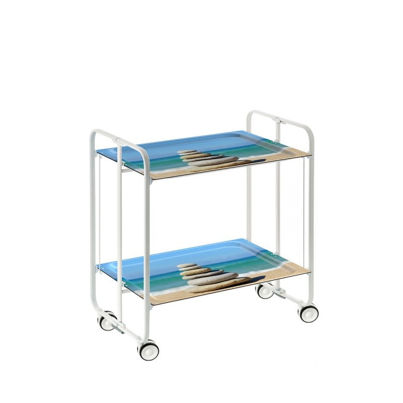 Carrello pieghevole da cucina BAUHAUS, 2 vassoi. Struttura bianca, Fantasia 16