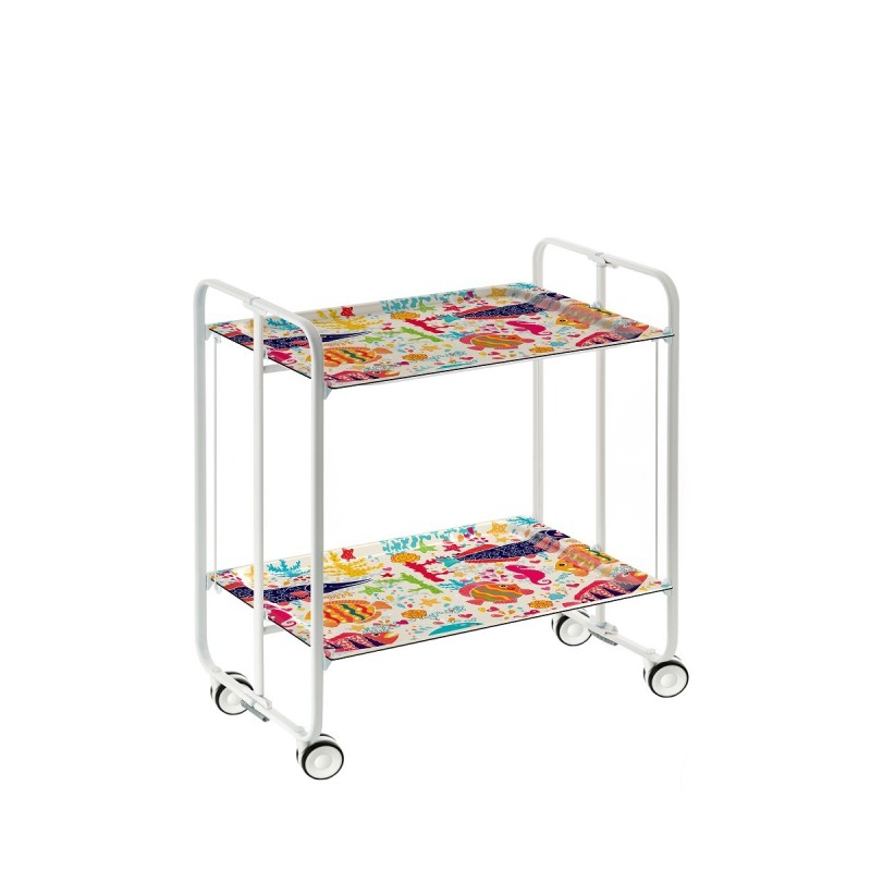 Carrello pieghevole da cucina BAUHAUS, 2 vassoi. Struttura bianca, Fantasia 11