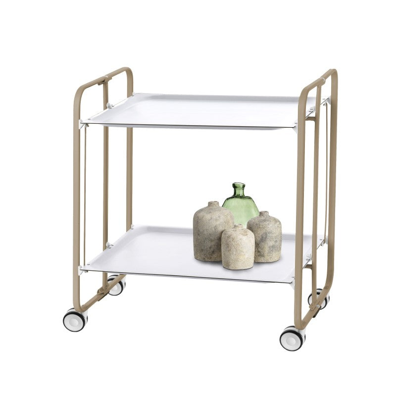 Carrello pieghevole da cucina BAUHAUS, 2 vassoi. Struttura verde sabbia