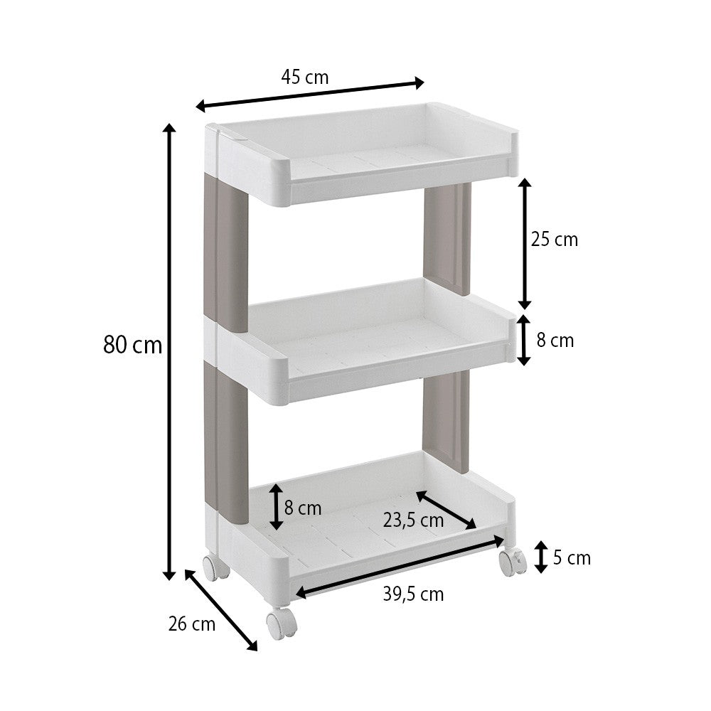 Carrello salvaspazio per bagno e cucina a 3 ripiani con ruote girevoli
