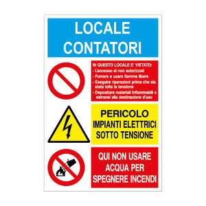 Cartello in alluminio Locale Contatori con norme