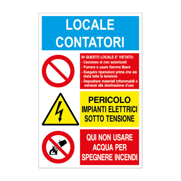 Cartello in alluminio Locale Contatori con norme