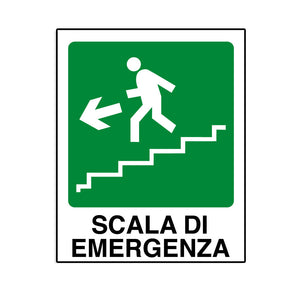 Cartello in alluminio Scala di emergenza a sinistra