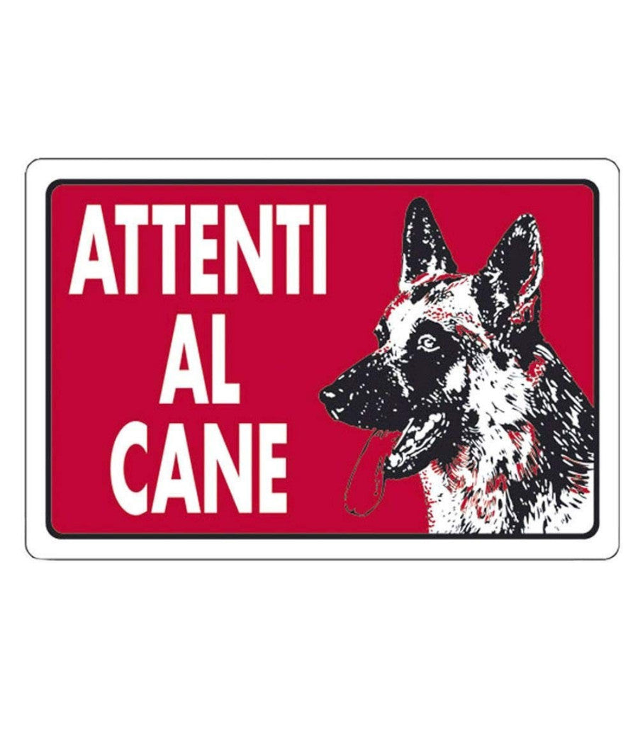 Cartello Attenti Al Cane Rosso Segnaletica 10x20cm Avvertimento Land 82191         