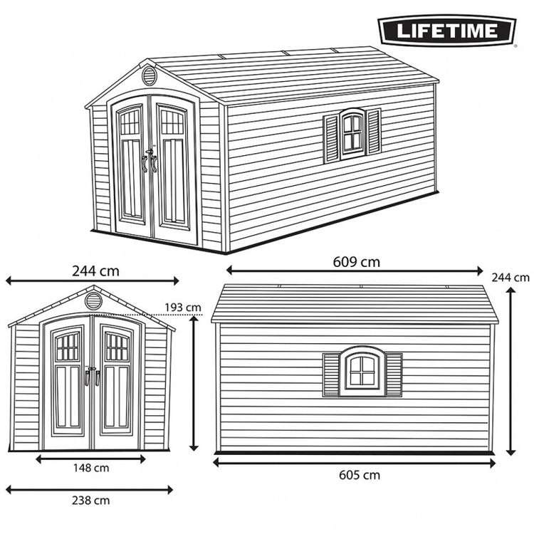 Casetta da giardino grande in plastica Lifetime Giant 609x244x244 cm by Ezooza