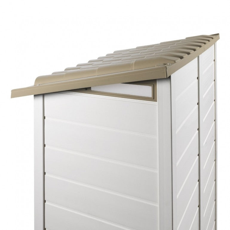 Casetta da Giardino in Resina Tuscany Evo 100 con 2 porte centrali, Pavimentazione inclusa, colore Beige, 95x139x201h cm