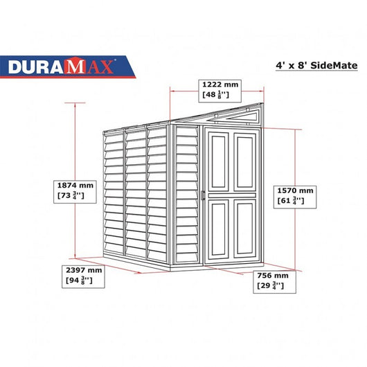 Casetta in PVC SideMate 4'x8' Duramax Classic, 122 x 241 x 188 cm