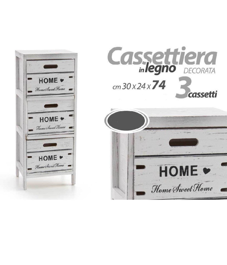 Cassettiera 3 Cassetti Salvaspazio Cucina Bagno Ingresso Slim 74x30x24cm 787997         