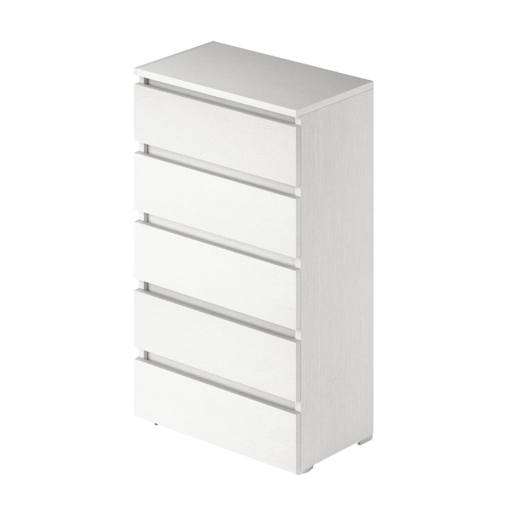 Cassettiera 5 cassetti montata 75x40x127 bianco frassinato