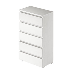 Cassettiera 5 cassetti montata 75x40x127 bianco frassinato