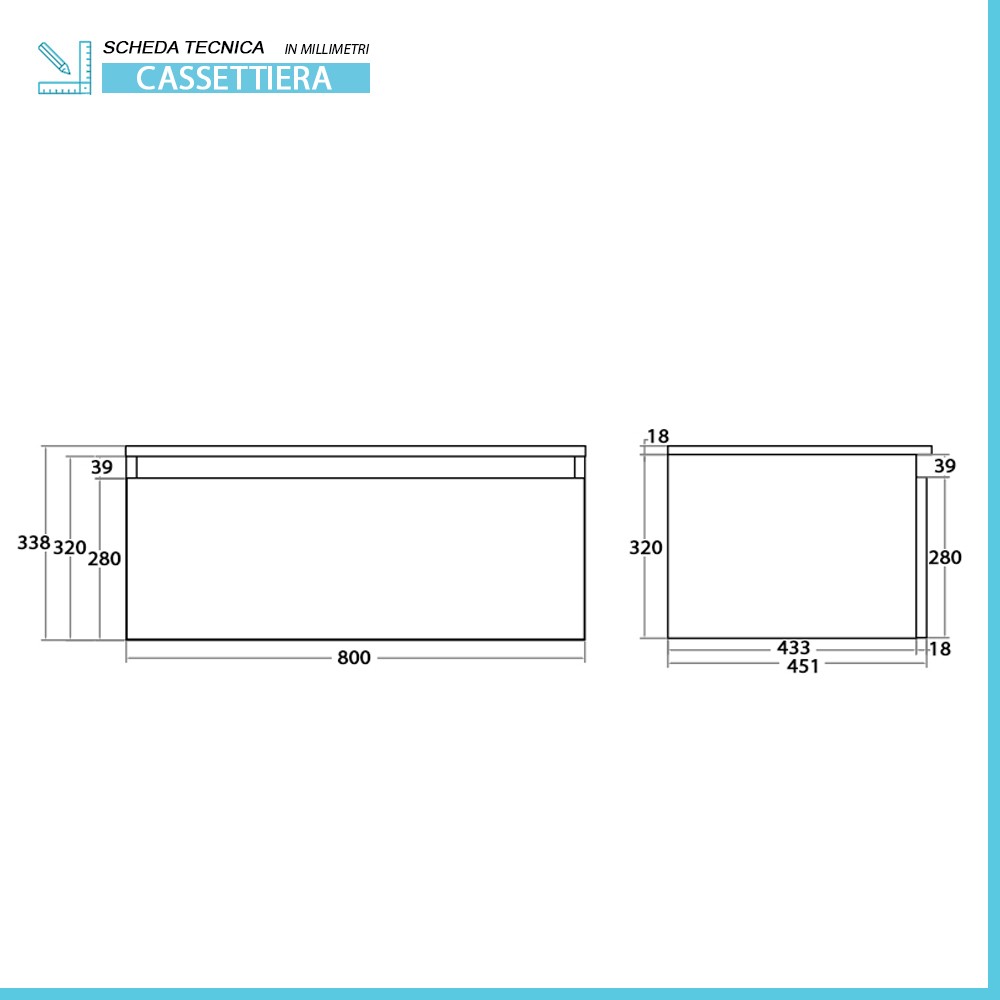 Cassettone bagno sospeso 80 cm soft-close ossido e noce canaletto Kleo