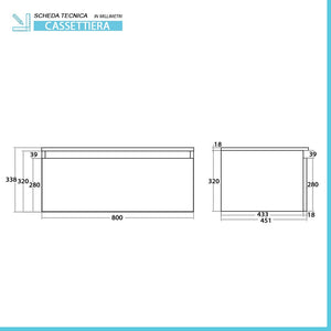 Cassettone bagno sospeso 80 cm soft-close ossido e noce canaletto Kleo