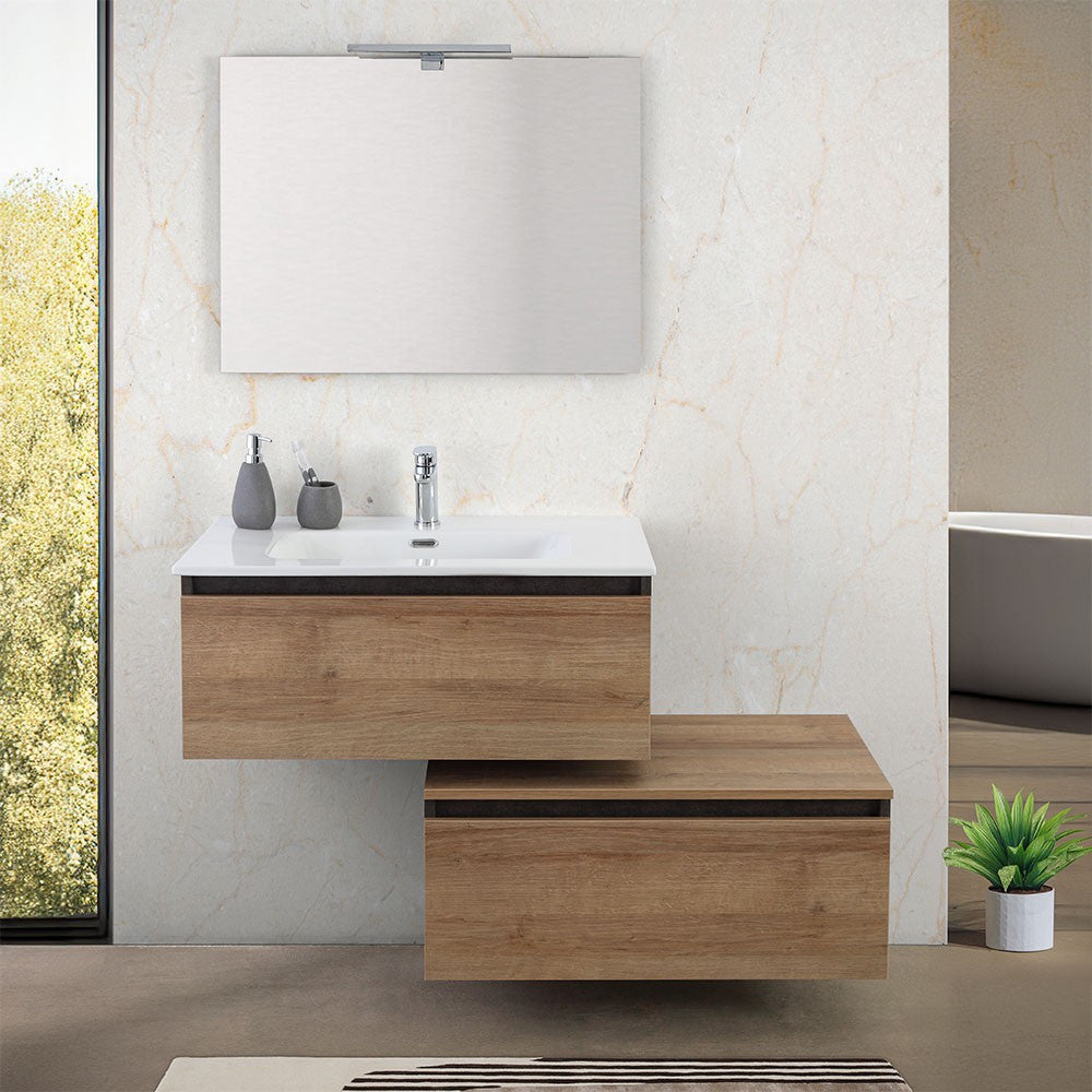 Cassettone bagno sospeso 80 cm soft-close ossido e rovere africa Kleo