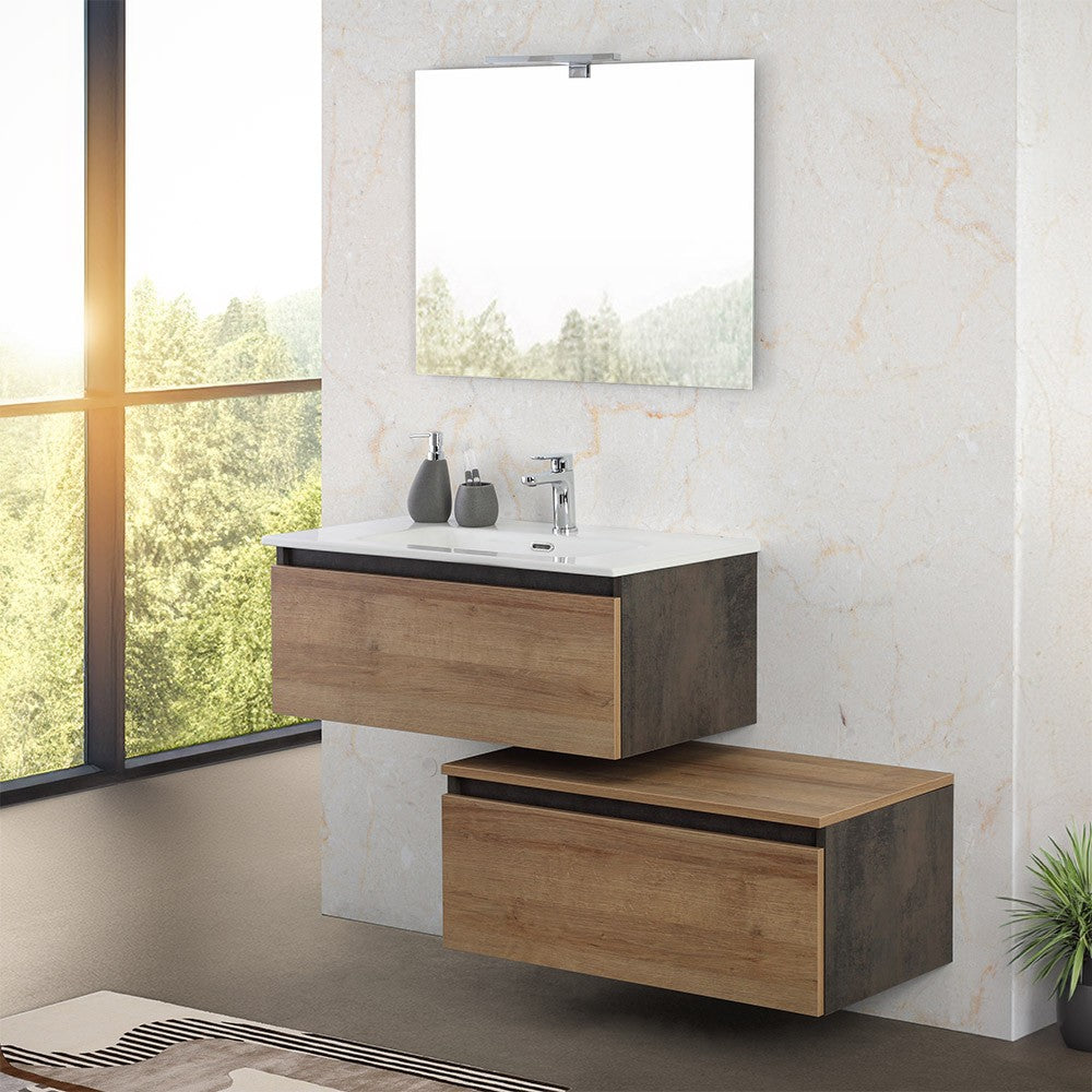 Cassettone bagno sospeso 80 cm soft-close ossido e rovere africa Kleo