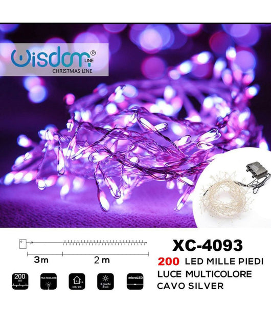 Catena 200 Led Mille Piedi Effetto Ramo Luce Multicolore A Batteria Xc-4093         