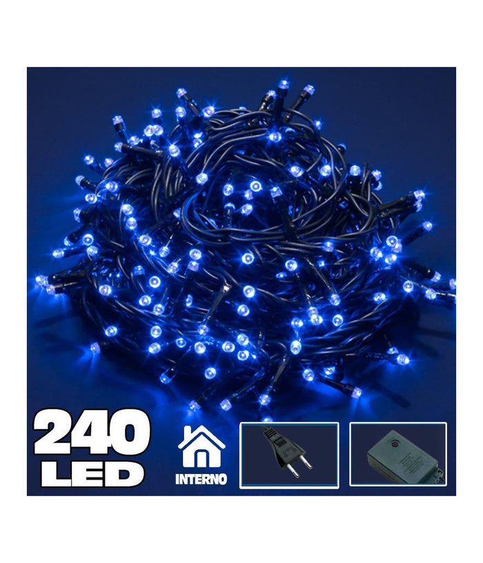 Catena Luci A Led Luminosa Natalizia 240 Led Blu Con 7 Giochi Mini Lucciole         