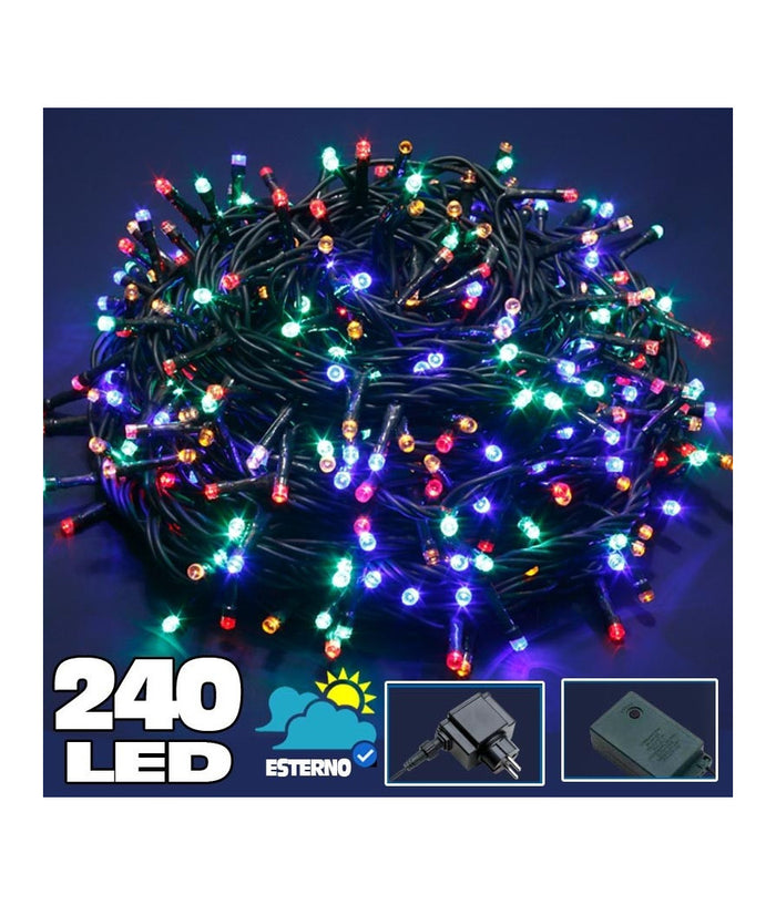 Catena Luci A Led Luminosa Natalizia 240 Led Multicolor Con 8 Giochi Lucciole         