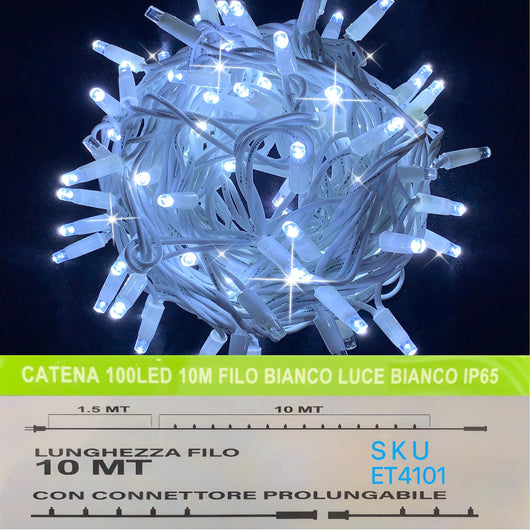 catena luminosa 100 led 10 metri filo bianco luce bianco ip65 /ET4101 - ETTROIT