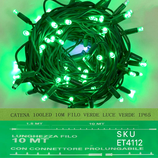 catena luminosa 100 led 10 metri filo verde luce verde ip65 /ET4112 - ETTROIT