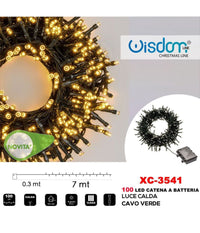 Catena Luminosa 100 Led Lucciole Con Batteria Cavo Verde Luce Calda Ip44 Xc-3541         