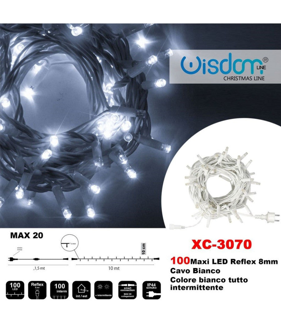 Catena Luminosa 100 Luci Led Lucciole Colore Bianco Tutto Intermittente Xc-3070         