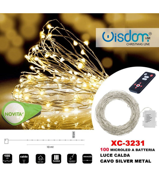 Catena Luminosa 100 Microled A Batteria Cavo Silver Metal Luce Calda Xc-3231         