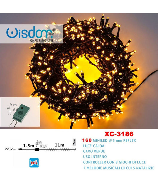 Catena Luminosa 160miniled Luce Calda Cavo Verde 7 Melodie 8 Giochi Luce Xc-3186         