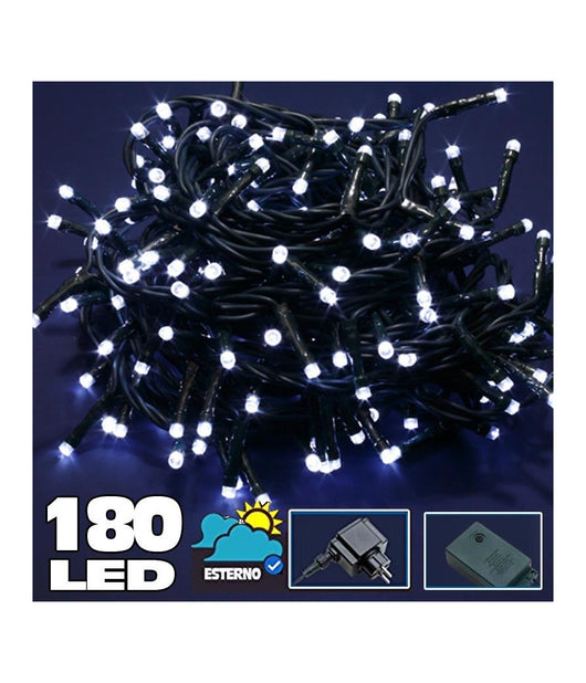 Catena Luminosa 180 Led Luci Bianco Freddo Per Esterno Controller 8 Funzioni 24v         