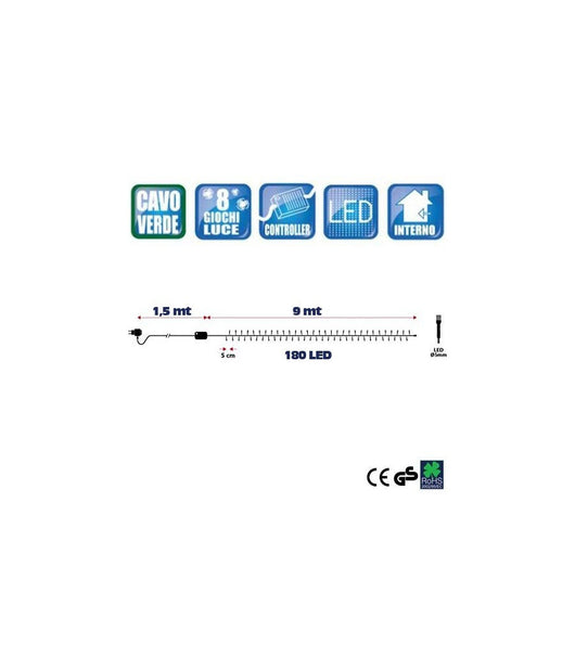 Catena Luminosa 180 Luci Led Lucciole Blu Con Controller 8 Funzioni Interno         