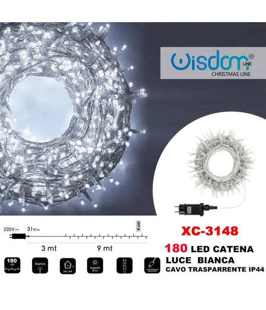 Catena Luminosa 180 Luci Led Lucciole Luce Bianca Cavo Trasparente Ip44 Xc-3148         