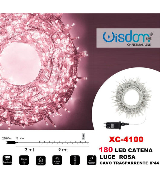 Catena Luminosa 180 Luci Led Lucciole Luce Rosa Cavo Trasparente Ip44 Xc-4100         