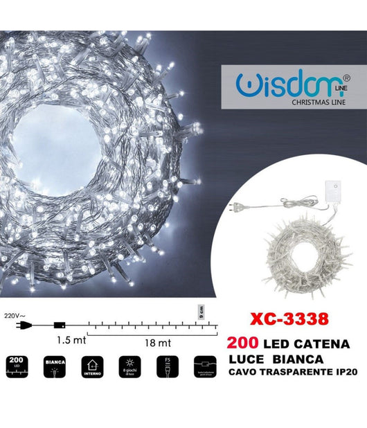 Catena Luminosa 200 Luci Led Lucciole Luce Bianca Cavo Trasparente Ip20 Xc-3338         