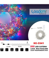 Catena Luminosa 200 Luci Led Lucciole Luce Multicolore Cavo Trasparente Xc-3341         